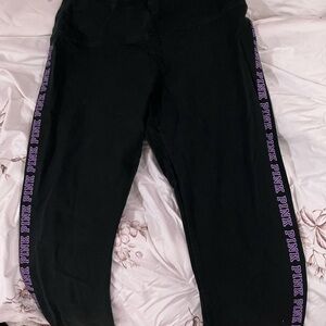 PINK Victoria's Secret Black Joggers with Purple Logo